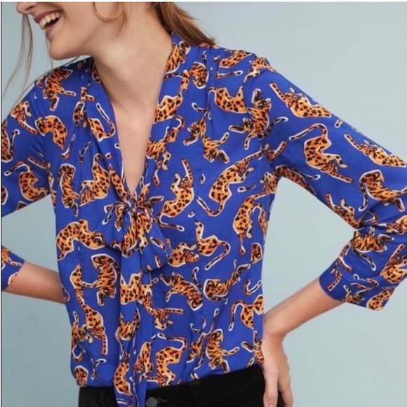 Anthropologie Tops - Conversations by Anthropologie Leopard Tie Blouse